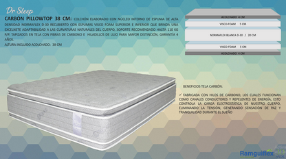 COLCHON CARBÓN PILLOWTOP 1.40 x 1.90 x 38 CM