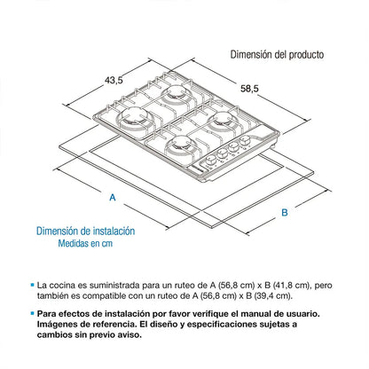 Estufa de Empotrar CHALLENGER 4 Puestos Dual (GN - GP) - SP6043
