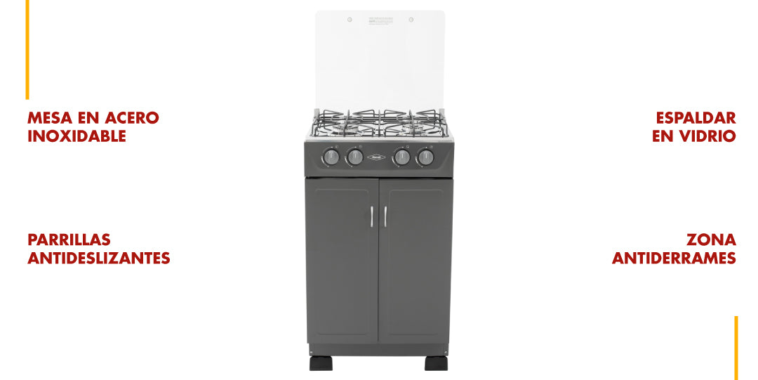 Estufa Haceb Gabinete Tapa Vidrio 4 Puestos Gas Natural