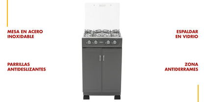 Estufa Haceb Gabinete Tapa Vidrio 4 Puestos Gas Natural