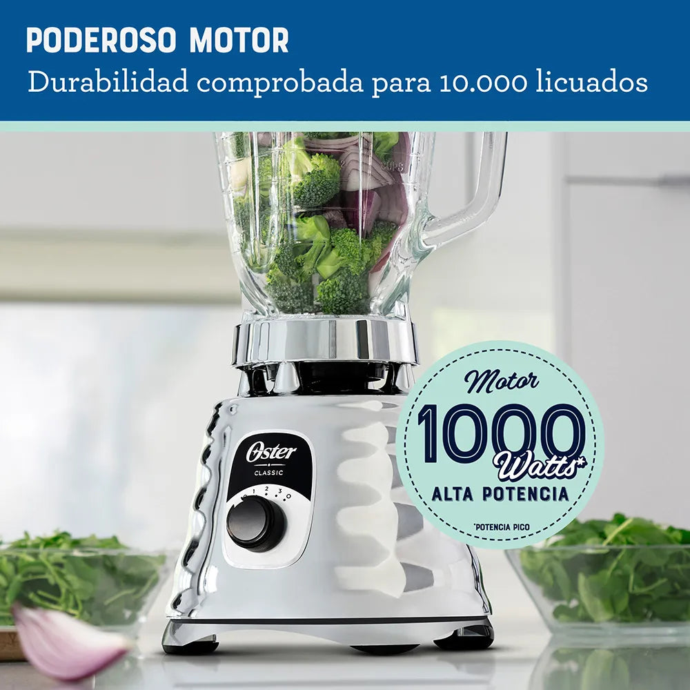 Licuadora Oster® Clásica, con Control de Perilla, de 3 Velocidades, 1.25 Lt, 1000 W,
