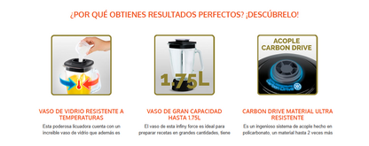 Licuadora IMUSA Infiny Force 10 Velocidades Vaso de Vidrio