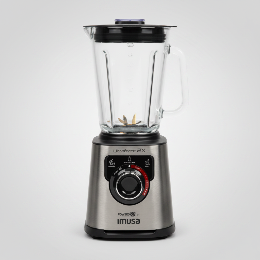 Licuadora IMUSA Ultraforce 2X, 1100W, Vaso Vidrio 2L, con Espatula, Picatodo y Molino