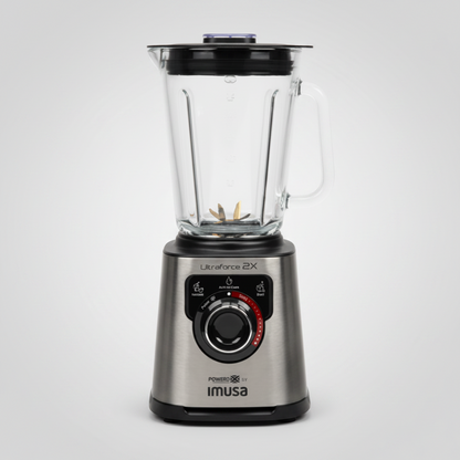 Licuadora IMUSA Ultraforce 2X, 1100W, Vaso Vidrio 2L, con Espatula, Picatodo y Molino