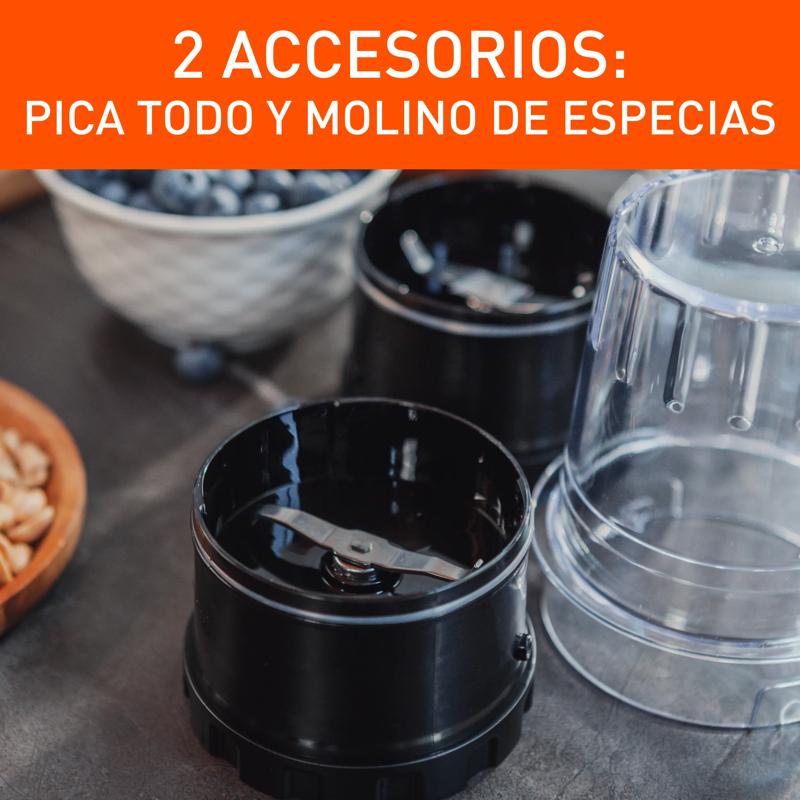 Licuadora IMUSA Ultraforce 2X, 1100W, Vaso Vidrio 2L, con Espatula, Picatodo y Molino