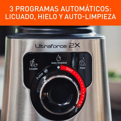 Licuadora IMUSA Ultraforce 2X, 1100W, Vaso Vidrio 2L, con Espatula, Picatodo y Molino
