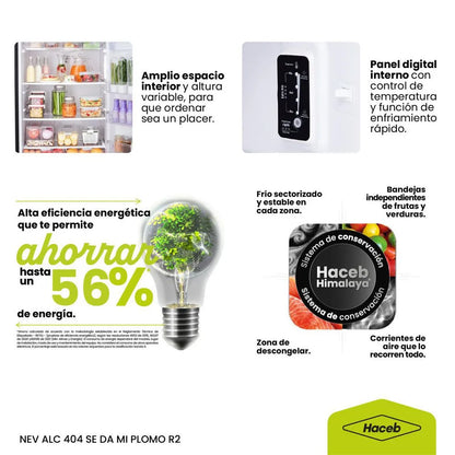 Nevera HACEB No Frost Congelador Superior 404 Lt Plomo