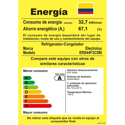 Nevecón Electrolux No Frost 431L Inverter AutoSense Gris ERS44F3C5BI