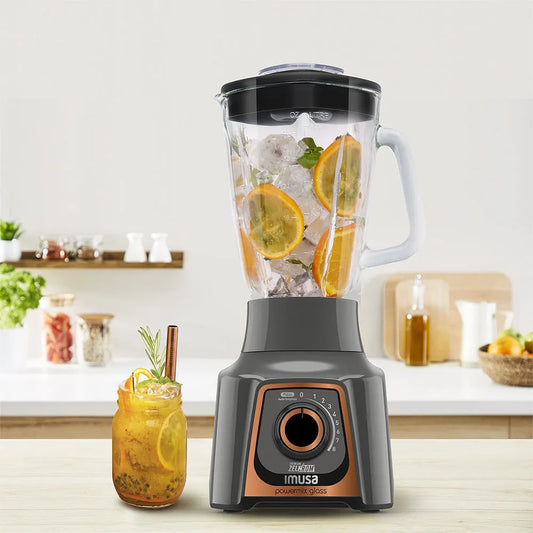 Licuadora 8 Velocidades Powermix Glass Imusa Vaso de Vidrio 550 Watts Color Negro