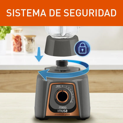 Licuadora 8 Velocidades Powermix Glass Imusa Vaso de Vidrio 550 Watts Color Negro