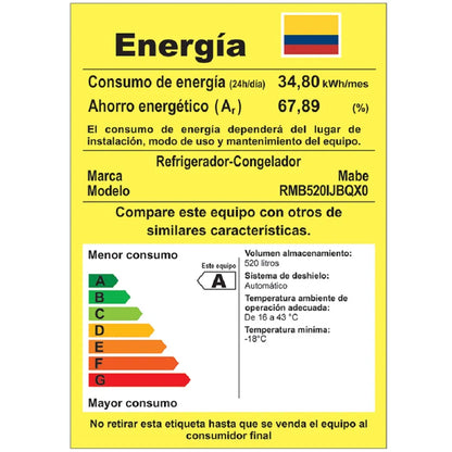 Nevera Mabe Tipo Europeo - 520 Lt RMB520IJBQX0 Inox