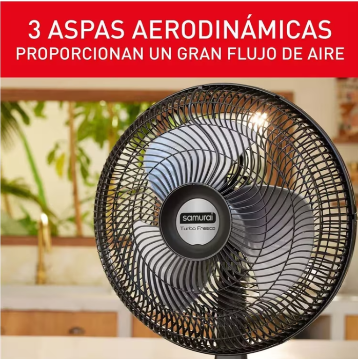 Ventilador Samurai Turbo Fresco Pedestal Negro