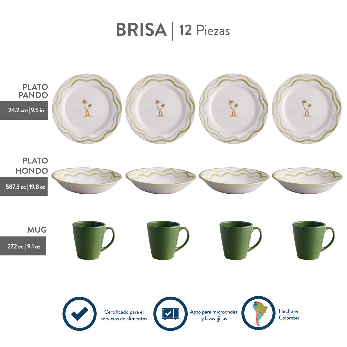 Vajilla Corona Brisa 4 Puestos 12 Piezas