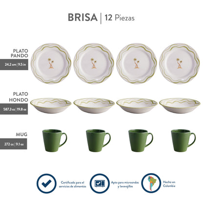 Vajilla Corona Brisa 4 Puestos 12 Piezas