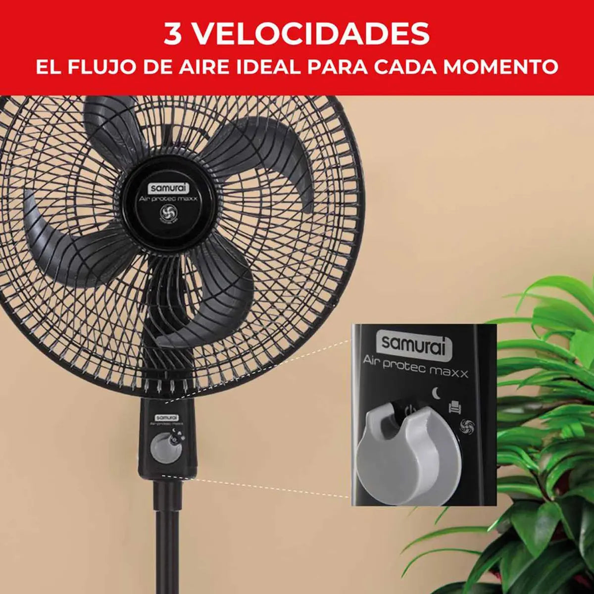 Ventilador Air Protec Maxx Samurai 2 En 1 Negro Cantidad de aspas 4 Diámetro 16"