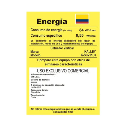 Vitrina KALLEY Frost Una puerta 211 Litros K-SC211L3 Blanco